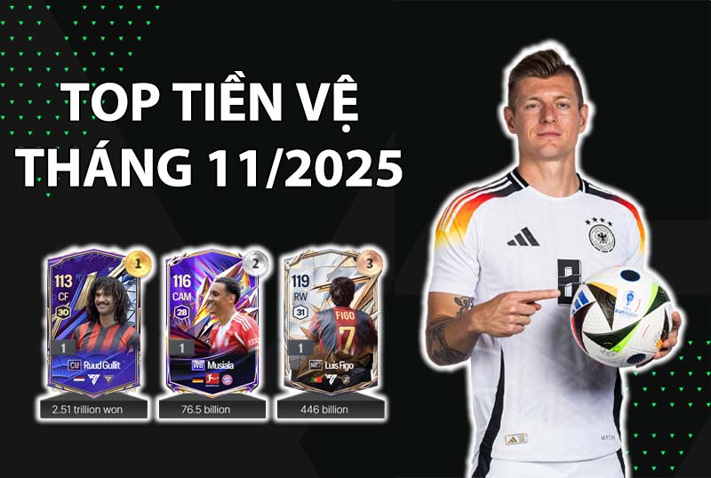 Những cầu thủ dùng nhiều nhất FC Online Hàn tháng 11/2025 vị trí tiền vệ
