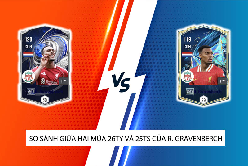 So sánh hai mùa giải 26TY và 25TS  của R. Gravenberch trong FC Online